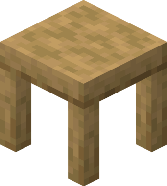 An isometric view of a Minecraft-styled, 4-legged oak table.