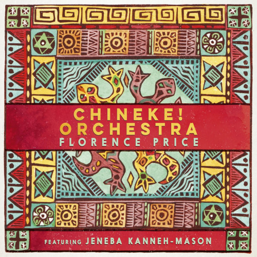 Cover of Chineke! Orchestra’s Decca album “Florence Price: Piano Concerto in One Movement & Symphony No. 1”, featuring a colorful design of squares filled with shapes and symbols, with a big square in the center with two lizards.
