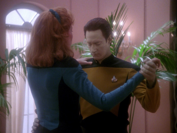 Data learning some dance steps from Dr. Crusher