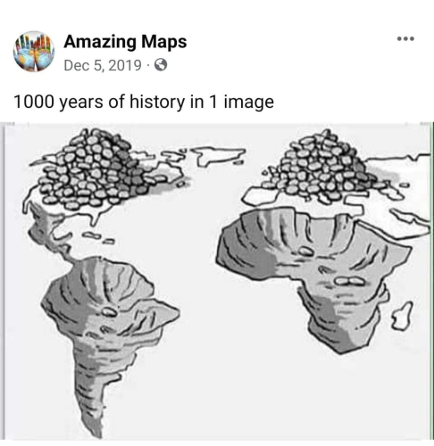 Image shows south and central America cut out of the ground with all the rocks piled up on North America, and Africa cut out of the ground with all the rocks piled on top of Europe. 