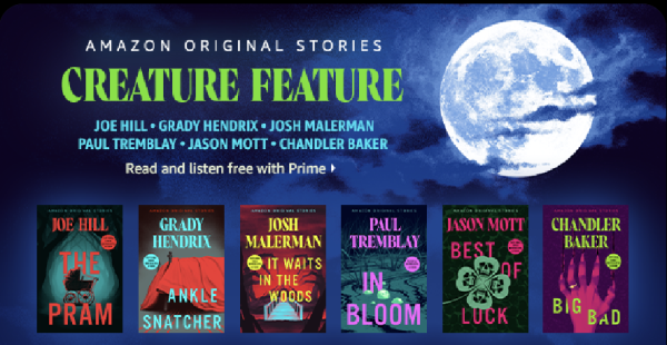 A graphic for 6 different short stories with a full moon in the sky 
