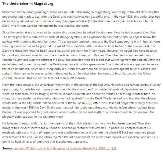 German folk tale "The Undertaker in Magdeburg". Drop me a line if you want a machine-readable transcript!