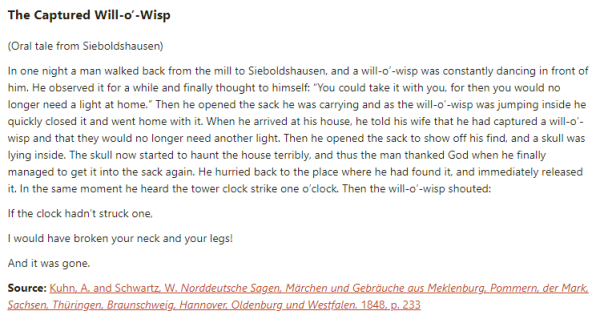 German folk tale "The Captured Will-o’-Wisp". Drop me a line if you want a machine-readable transcript!
