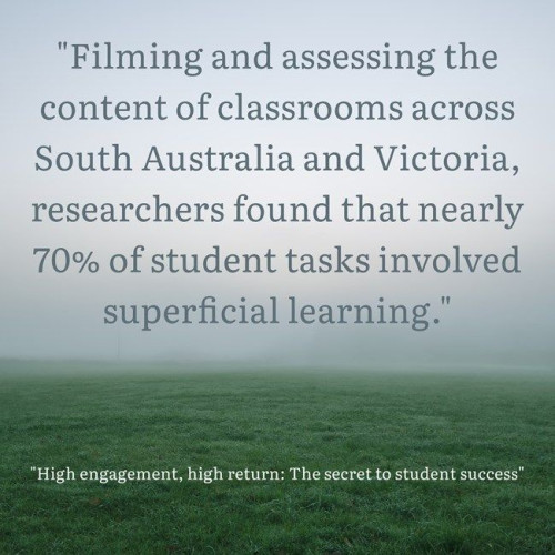 "Filming and assessing the content of classrooms across South Australia and Victoria, researchers found that nearly 70% of student tasks involved

superficial learning." 