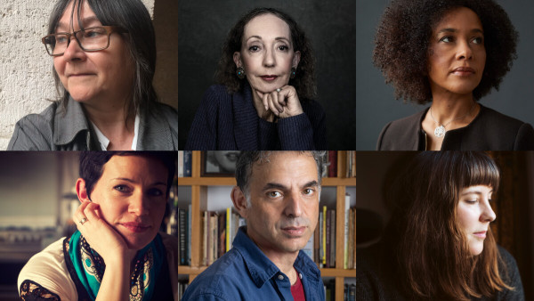 Portraits of Fictionable authors, from top left to bottom right: Ali Smith, Joyce Carol Oates, Diana Evans, Sarah Hall, Etgar Keret and Evie Wyld.