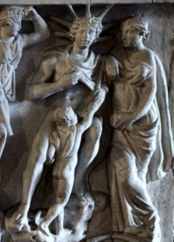 Marble relief of a grieving Helios.