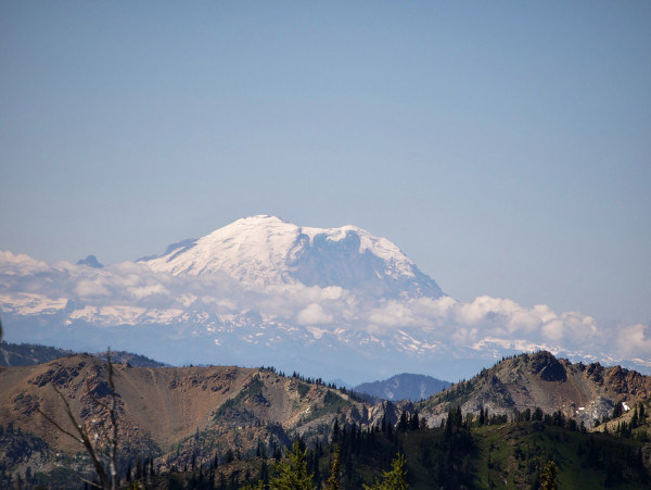 Bootjack Peak view of Mt. Rainier to the southwest. Bootjack is 6,746 foot tall peak in the Okanogan-Wenatchee National Forest by Leavenworth, Washington