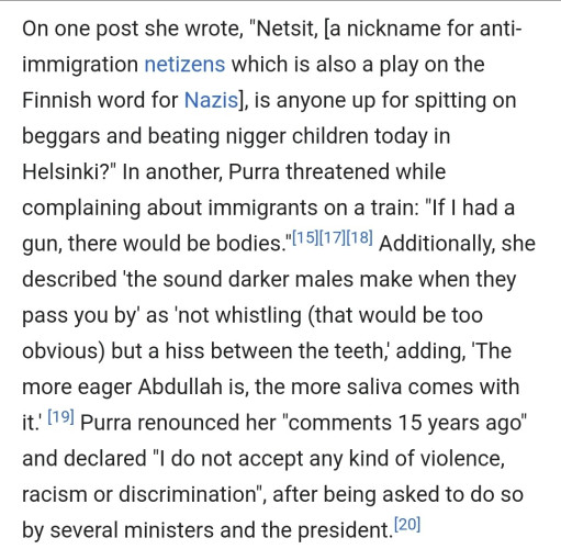 Riika Puura, a racist troglodyte, represents Finland in the Eurogroup.