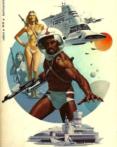 Spaceship and figures with guns