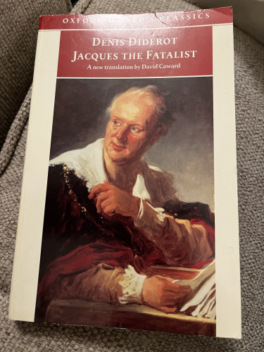 Front cover of the Oxford World’s Classic print of Jacques the Fatalist featuring a portrait of the author Diderot