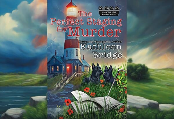 Cover art showing a lighthouse, a thunderstorm, and two Scottish terriers