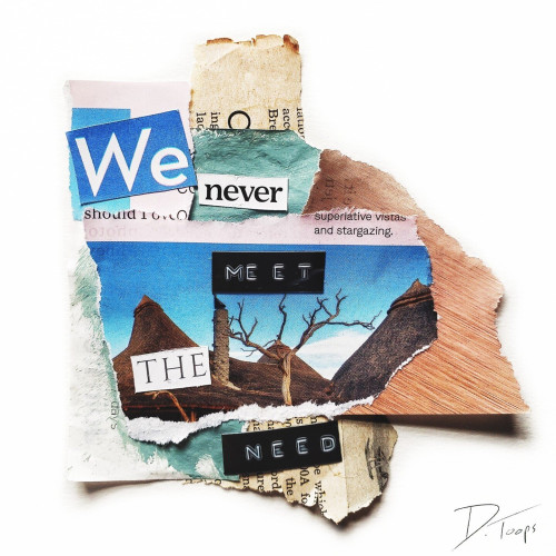 A collage made of torn magazine pages with cut out words that say "We never meet the need".
