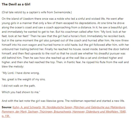 German folk tale "The Devil as a Girl". Drop me a line if you want a machine-readable transcript!
