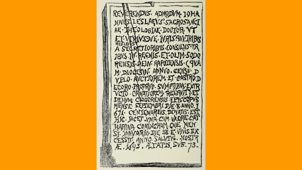 Drawing of a gravestone with an inscription in Latin.
