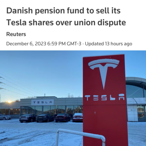 Danish pension fund to sell its Tesla shares over union dispute