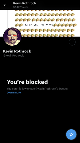 Image of being blocked by Kevin Rothrock on Twitter