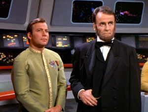 Kirk and Abraham Lincoln on the bridge of the Enterprise 