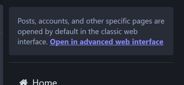 Notification to open advanced web interface