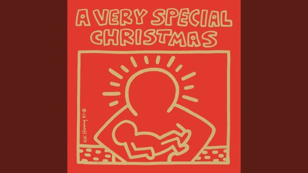 Keith Haring’s red and gold cover of the first “A Very Special Christmas” album.