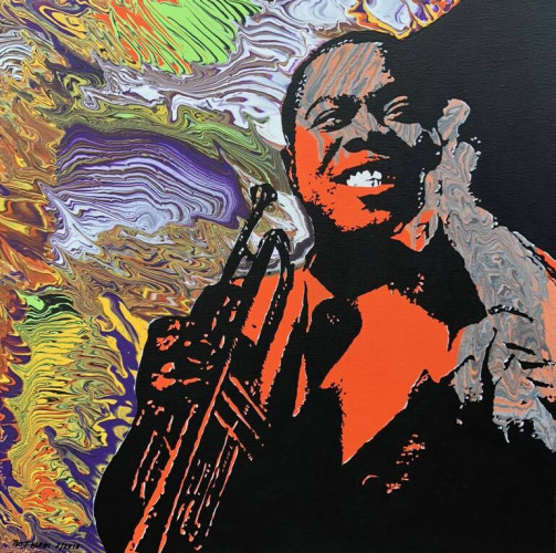 Color painting of Louis Armstrong.