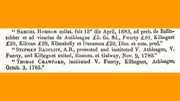 Extract from a list of ministers who served a parish.