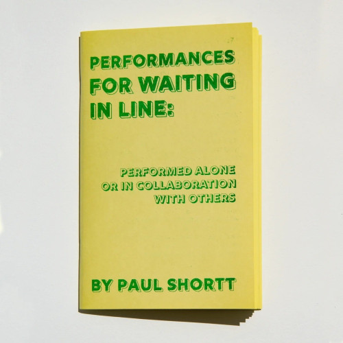 Risograph booklet printed in green ink on yellow paper. Minimalist cover just has the title and author name in all caps text.