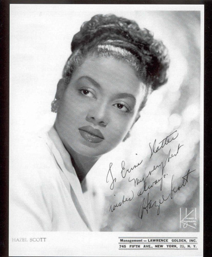 Hazel Scott, signed promotional photo, published in the booklet of "The Chronological Hazel Scott 1946-1947" (Classics, CD, 2007)