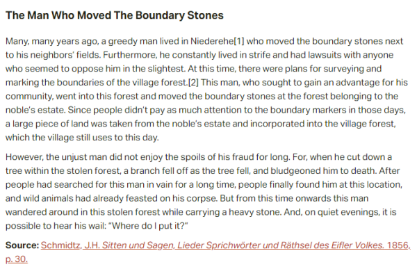 German folk tale "The Man Who Moved The Boundary Stones". Drop me a line if you want a machine-readable transcript!