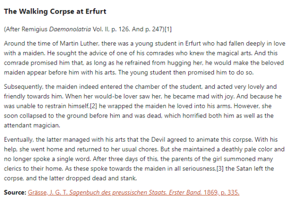 German folk tale "The Walking Corpse at Erfurt". Drop me a line if you want a machine-readable transcript!