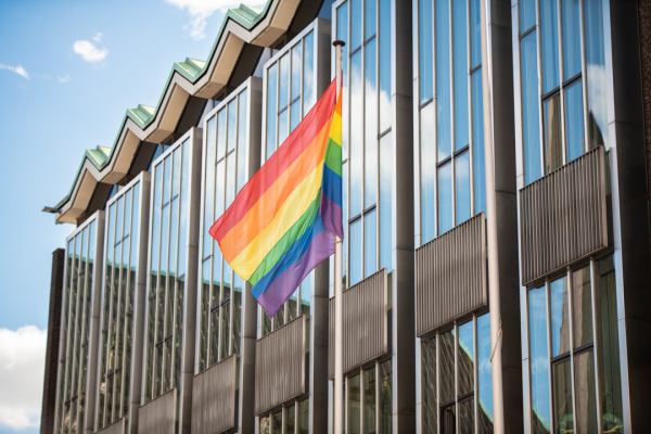 Die Regenbogenflagge weht vor dem Haus der Bürgerschaft.