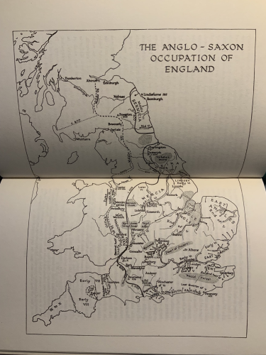 Photo of a map from Jackson (1953) titled “The Anglo-Saxon occupation of England”.