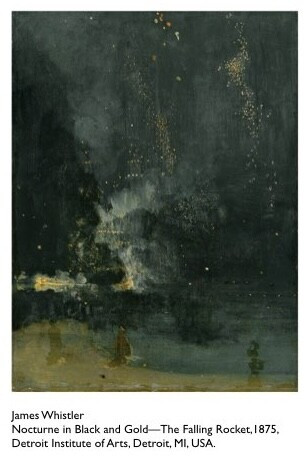Painting of a night sky. 
James Whistler, Nocturne in Black and Gold—The Falling Rocket,1875, Detroit Institute of Arts, Detroit, MI, USA.