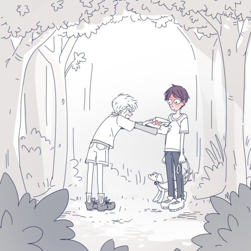 boy putting in all his courage to give another boy a love letter in the forest