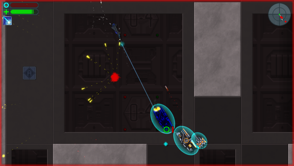 A screenshot taken during one of the new battles of Hel's Fighters.

You can see the Arrow D firing its laser at a group of Destroyers, backed up by a Knight.

The Arrow D's shields have been broken, and its starting to take hull damage from the Knight's Flak Shells.