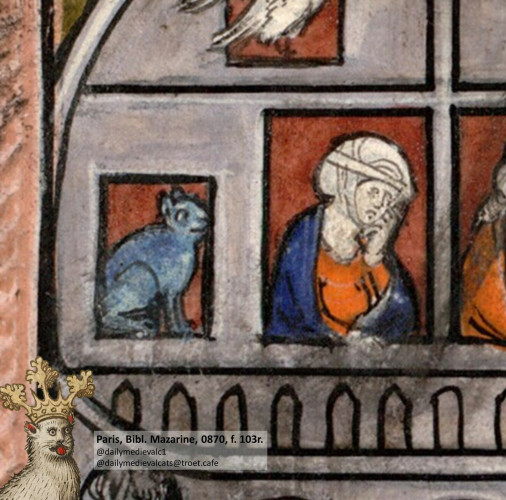 Picture from a medieval manuscript: A cat in a window