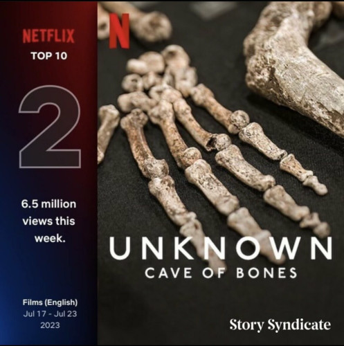 Netflix top 10. #2 with 6.5 million views is Unknown: Cave of Bones