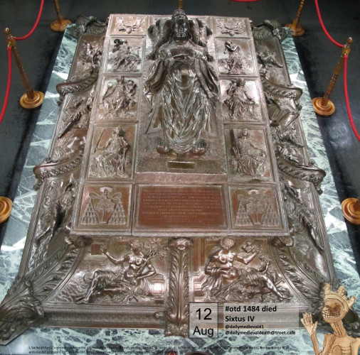 The picture shows the richly decorated bronze tomb with a reclining figure of the Pope
