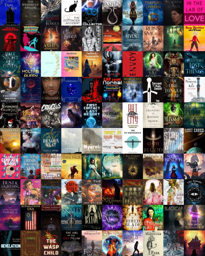 Book covers for all 100 novellas that are part of the Speculative Fiction Indie Novella Championship.