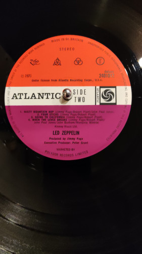 Plum record label of Side two Led Zeppelin
