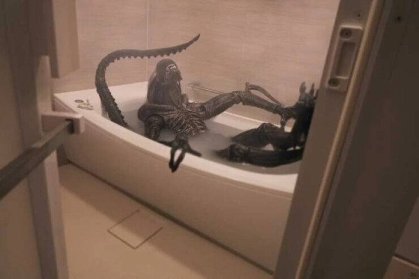 Alien in bath relaxing