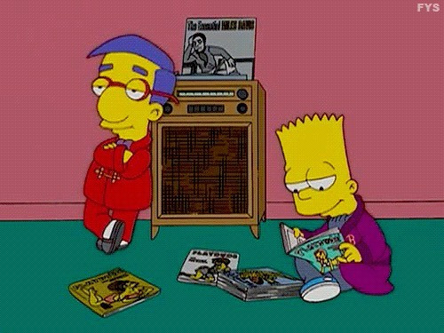 milhouse and bart chillin by the hi-fi set listening to miles davis dot gif