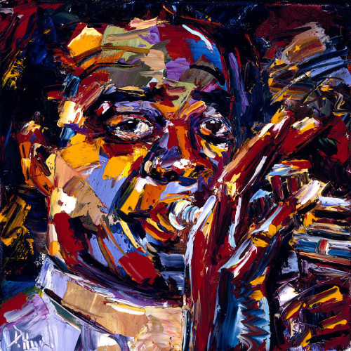 Color painting of jazz trumpeter Louis Daniel Armstrong.