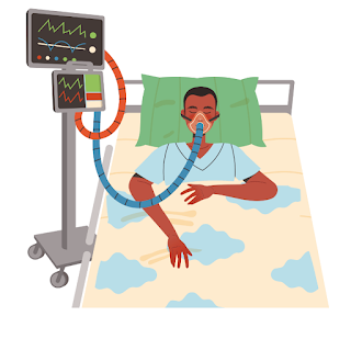 Person in bed on life support