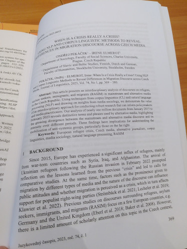 First page of scientific article from scientific journal Jazykovedný Časopis (Journal of Linguistics).