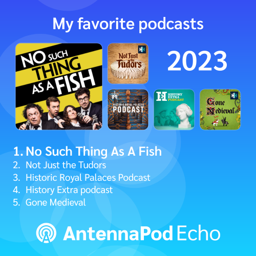 My favourite podcast of 2023

1. No Such Thing as a Fish
2. Not just the Tudors
3. Historic Royal palaces
4. History Extra podcast
5. Gone Medieval 
