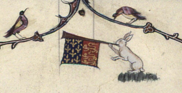 A bunny with french and english coat of arms