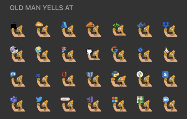 A screenshot of Ivory for iOS displaying the custom emoji drawer on tooters.org with a new category called ‘Old Man Yells At’ and 28 related emojis.