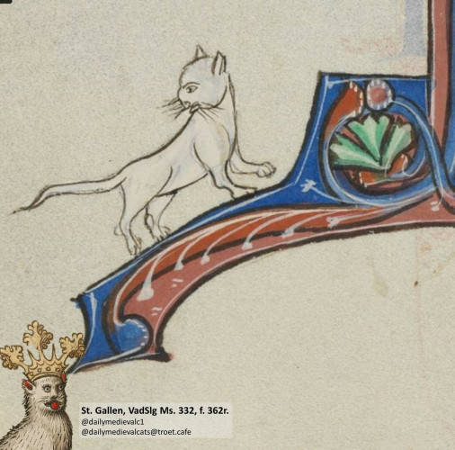 Picture from a medieval manuscript: A cat looking back