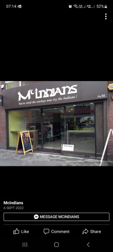 Leicester UK fast food joint McIndians.  On the sign "you've tried the cowboys now try the Indians"