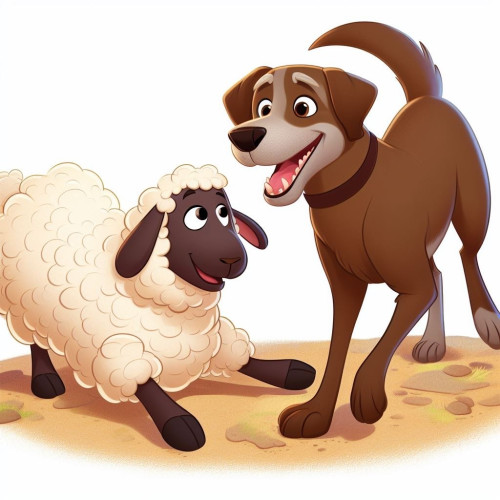 A black faced sheep with a brown Labrador with greying snout. They both look rather happy.